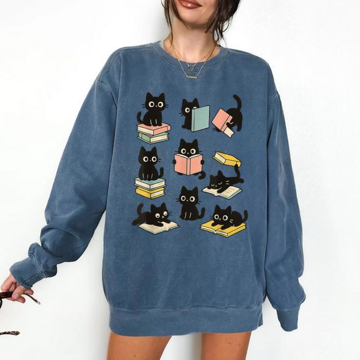 Cats Reading Books Cat Lover Comfort Colors Sweatshirt