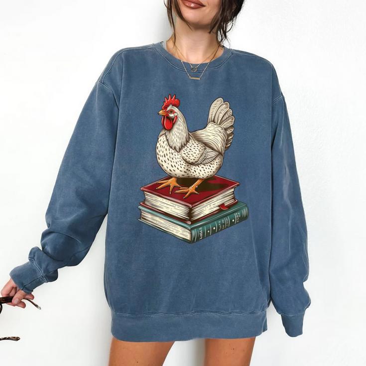 Chicken Books Back To School First Day Of School Boys Girls Comfort Colors Sweatshirt