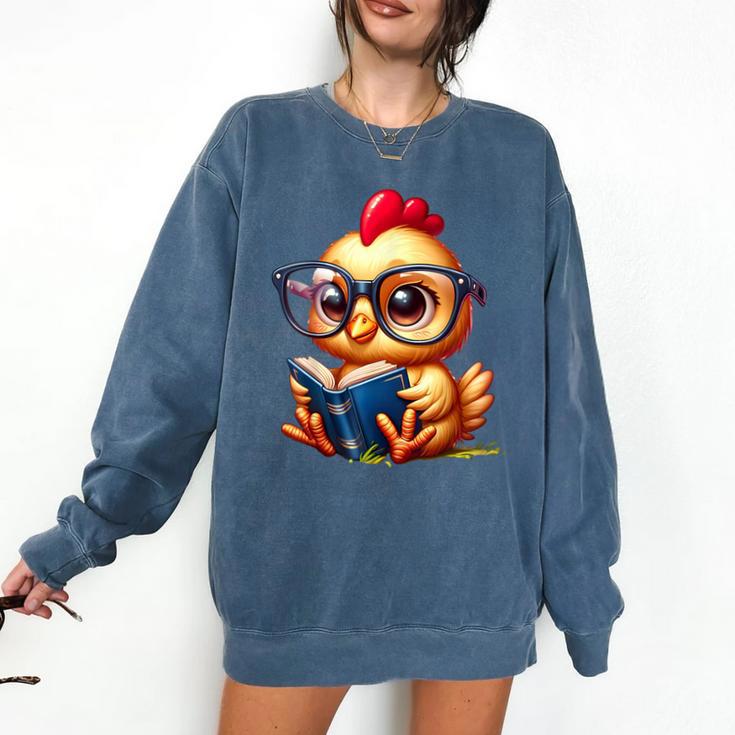Chicken Reading a Book Farm Animal Chick Comfort Colors Sweatshirt