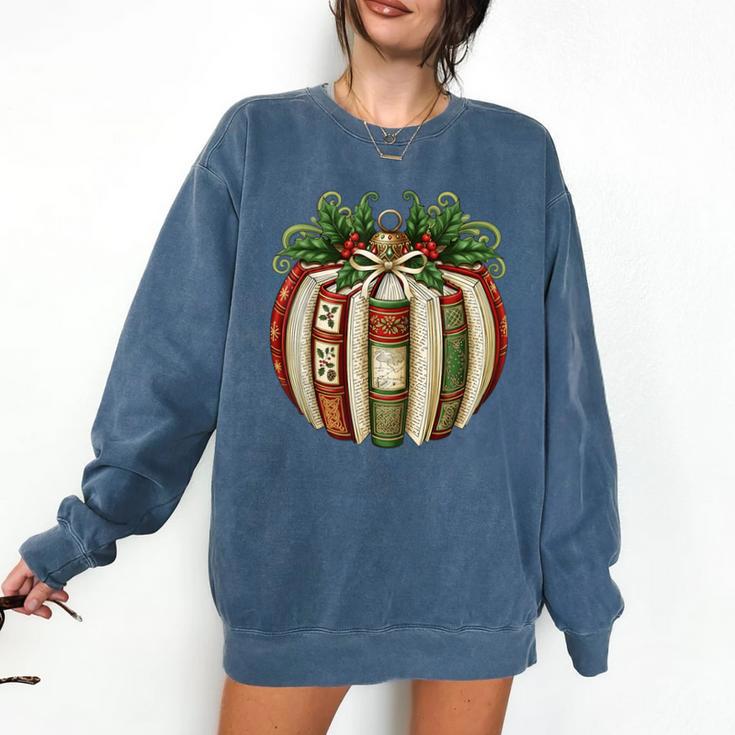 Christmas Book Ornament Bookworm Book Lover Men Women Comfort Colors Sweatshirt