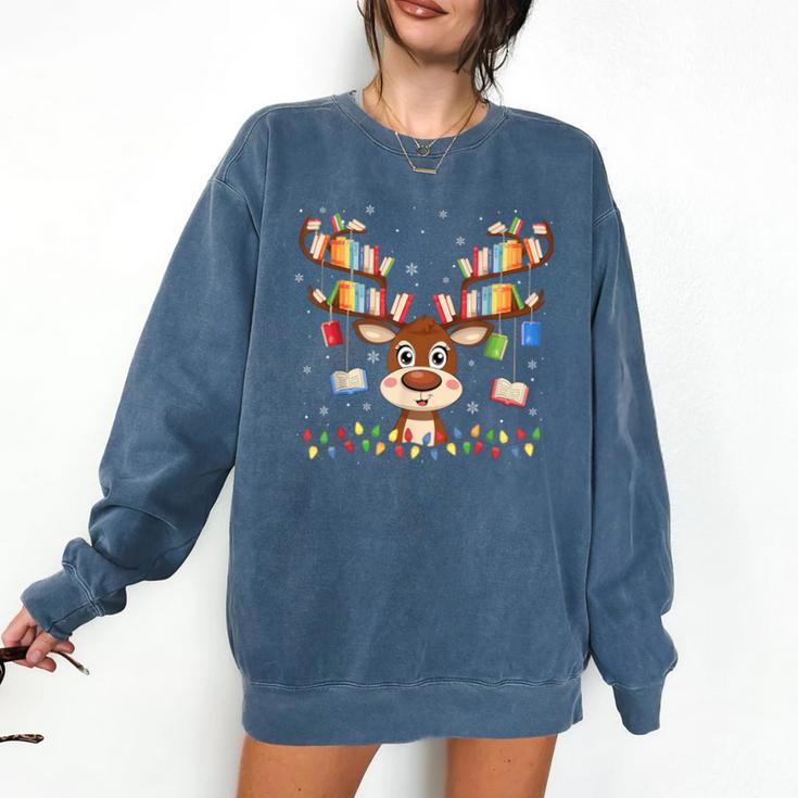 Christmas Librarian Reindeer Matching Family Book Lover Xmas Comfort Colors Sweatshirt