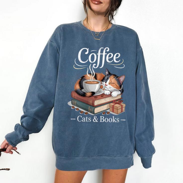 Coffee Cats And Books Cozy Calico Reader Love Cute Cat Comfort Colors Sweatshirt