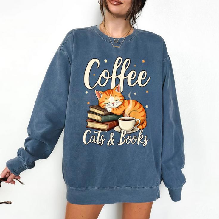 Coffee Cats And Books Lover For Women & Men Coffee Comfort Colors Sweatshirt