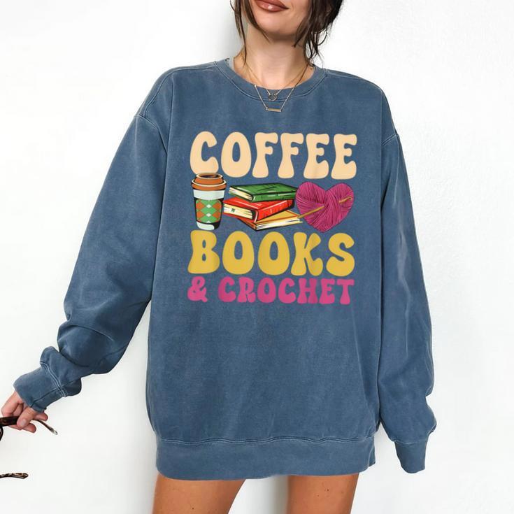 Crochet Coffee Reading Books Crocheter Crocheting Comfort Colors Sweatshirt