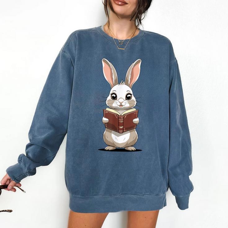 Cute Bookworm Bunny Reading For Kids And Teachers Comfort Colors Sweatshirt
