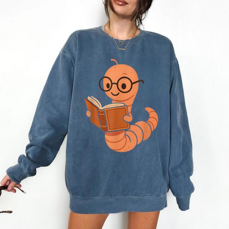 Cute Bookworm Worm Reading Book Glasses Nerdy Comfort Colors Sweatshirt