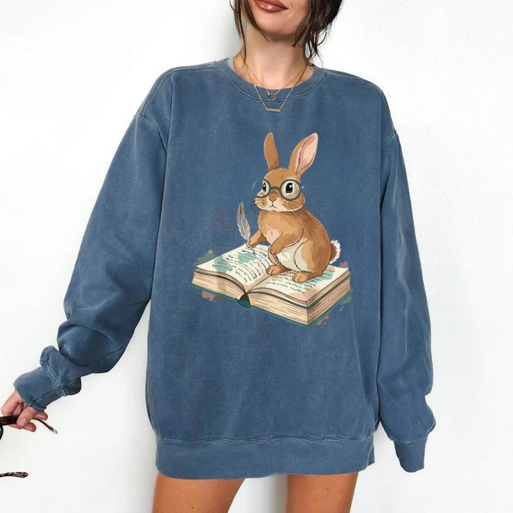 Cute Bunny Reading Book Glasses Bookworm Comfort Colors Sweatshirt