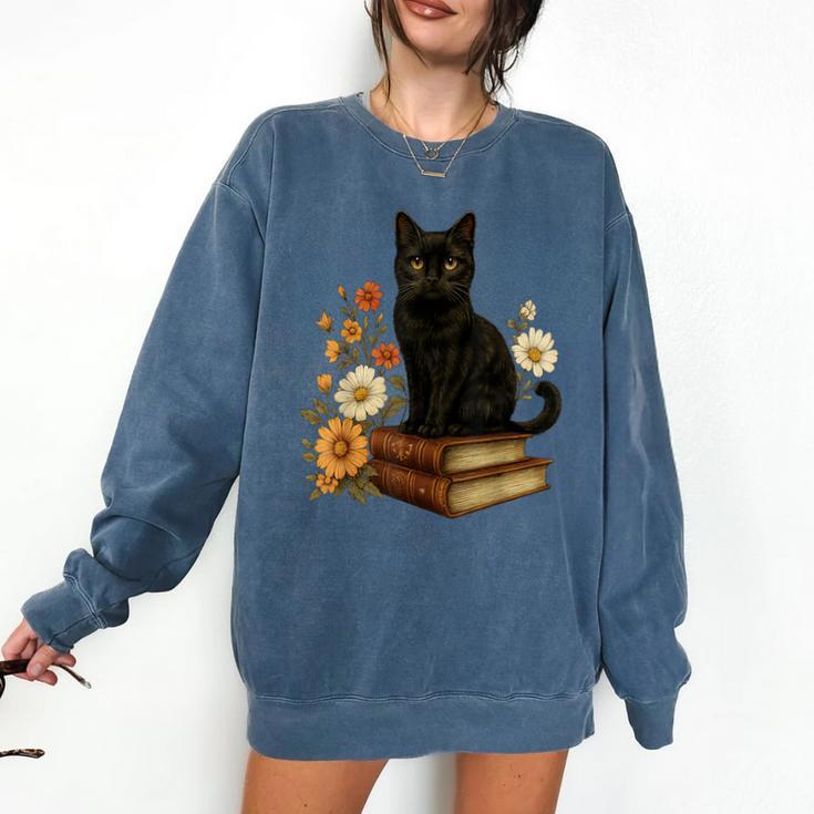 Cute Cat Book Flowers Comfort Colors Sweatshirt