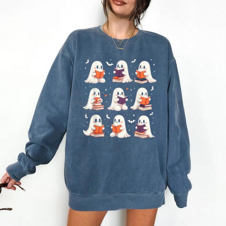 Cute Ghost Reading Book Lovers Halloween Ghost Comfort Colors Sweatshirt