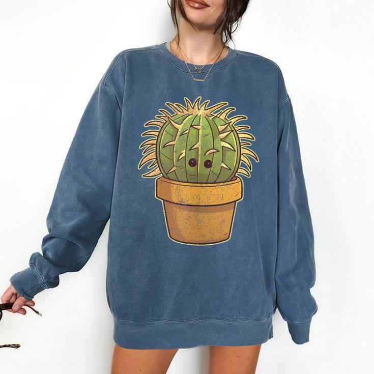 Cute Golden Barrel Cactus Introvert Distressed Comfort Colors Sweatshirt