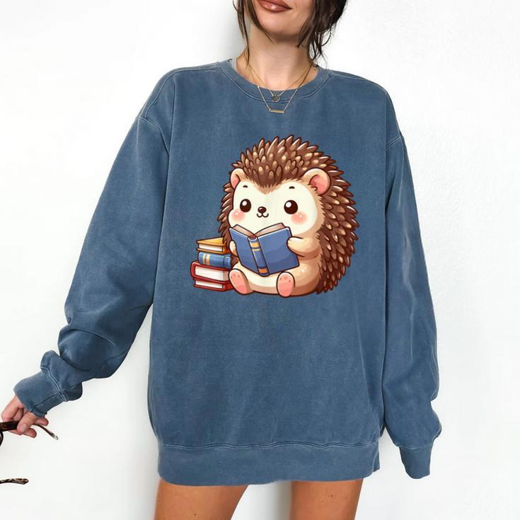 Cute Hedgehog Book Lover Readers Animal Reading Comfort Colors Sweatshirt