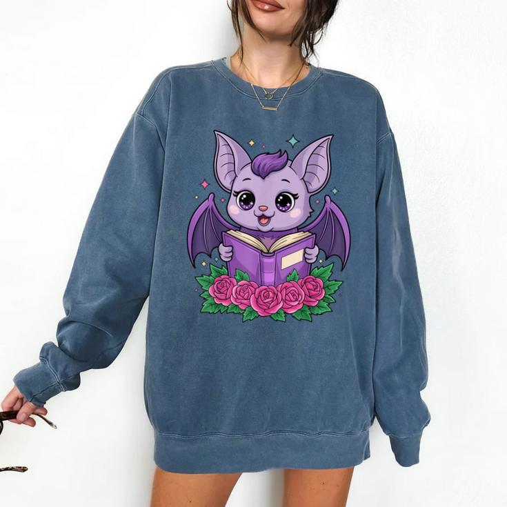 Cute Pastel Goth Bat Reading Book Comfort Colors Sweatshirt
