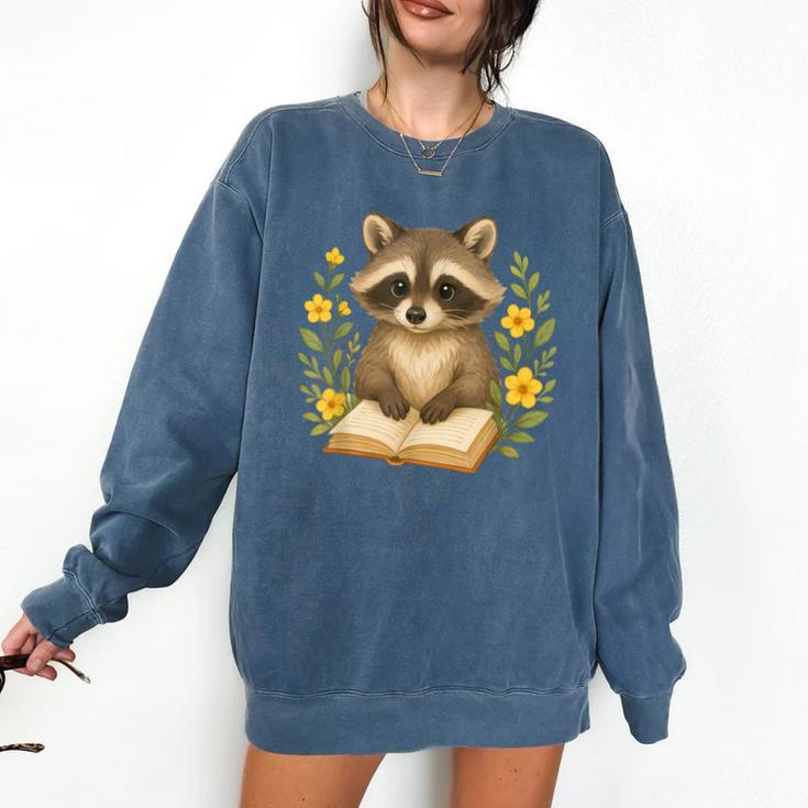 Cute Raccoon Reading Book Flowers Floral Comfort Colors Sweatshirt