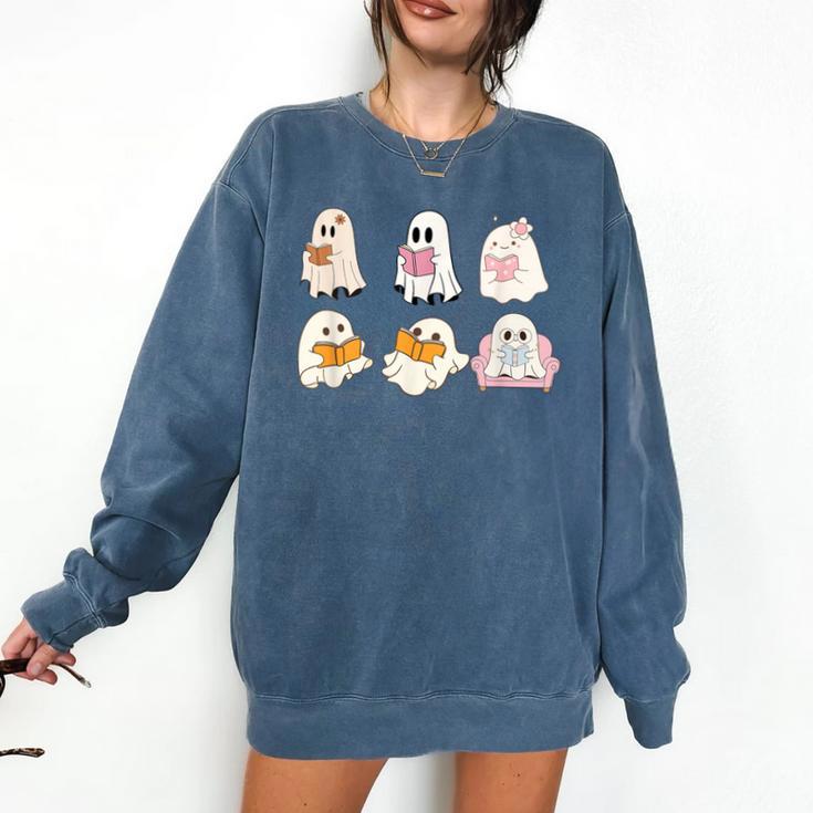 Cute Spooky Reading Book Halloween Fall Ghost Autumn Comfort Colors Sweatshirt