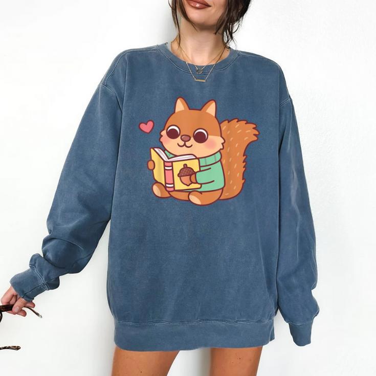 Cute Squirrel Reading A Book Lovers Anime Kawaii Women Kids Comfort Colors Sweatshirt