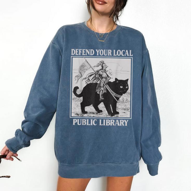Defend Your Local Library Knight Cat Rider Book Lover Comfort Colors Sweatshirt