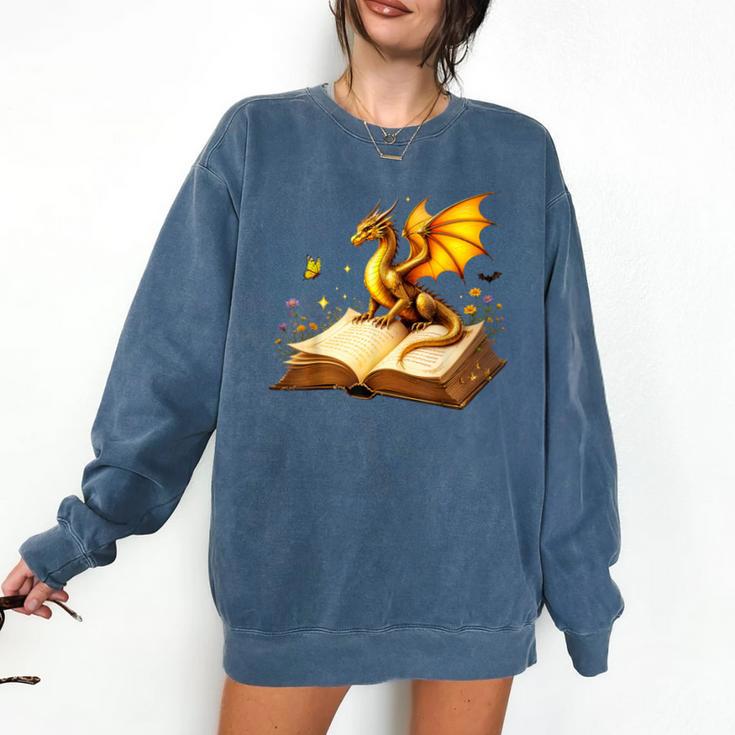 Dragon Fantasy Book Lover Bookish Reader Bookworm Wildflower Comfort Colors Sweatshirt