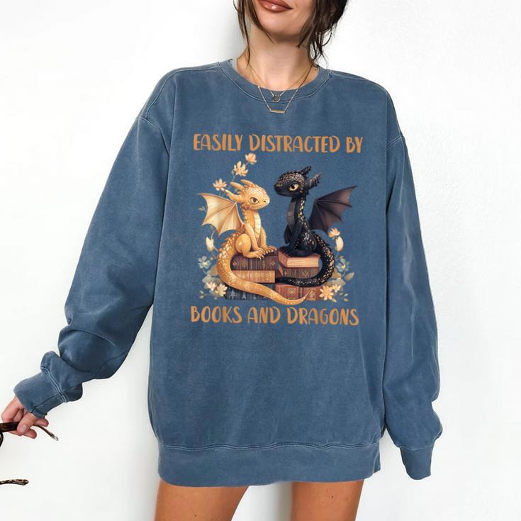 Easily Distracted By Books & Dragons Librarian Book Lover Comfort Colors Sweatshirt