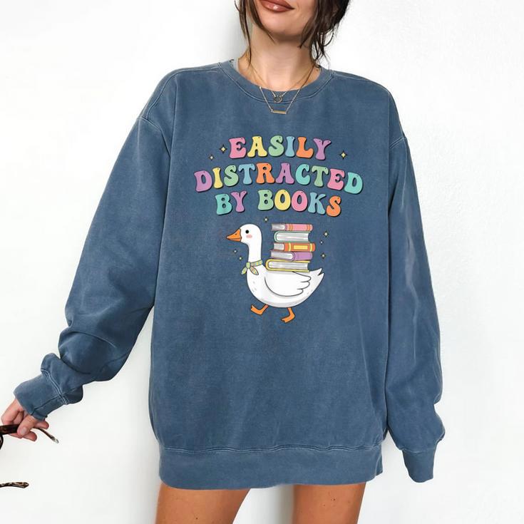 Easily Distracted By Books Silly-Goose Bookish Library Read Comfort Colors Sweatshirt