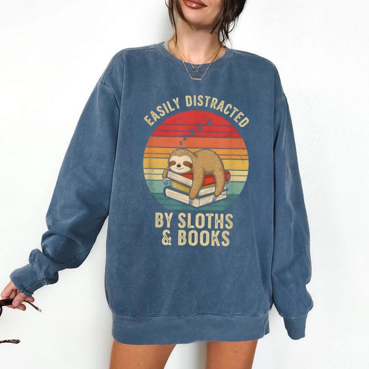Easily Distracted By Sloths And Books Comfort Colors Sweatshirt