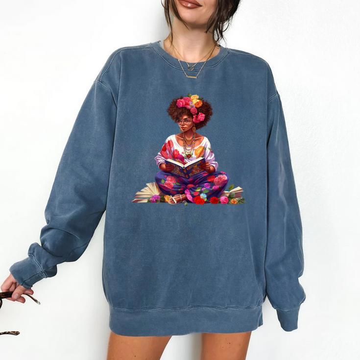 Educated Melanin Queen Afro Women Reading Book History Comfort Colors Sweatshirt
