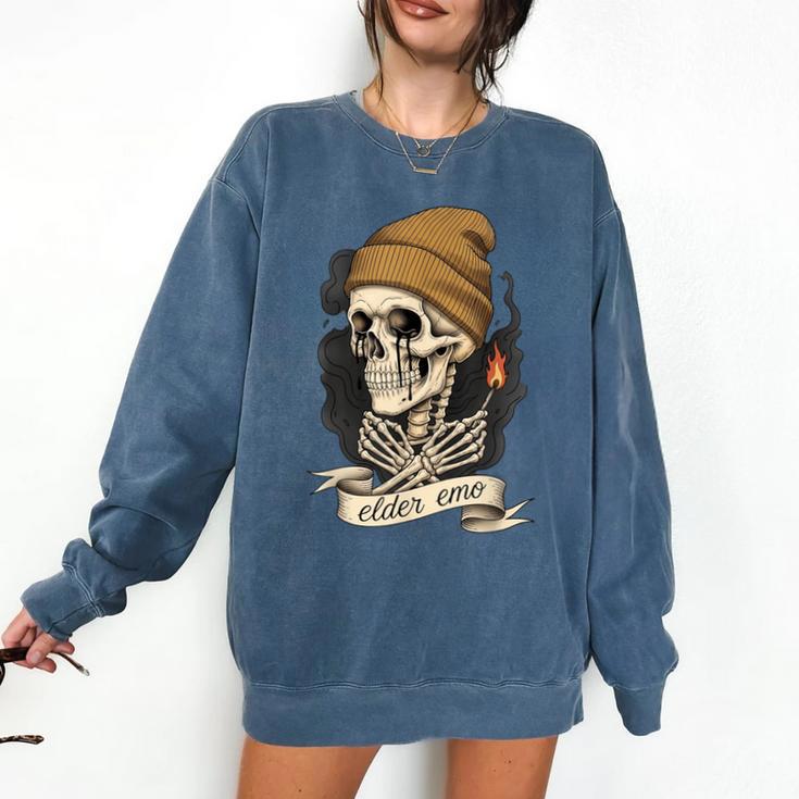 Elder Emo Skeleton Beanie Nostalgia Scene Aesthetic Comfort Colors Sweatshirt