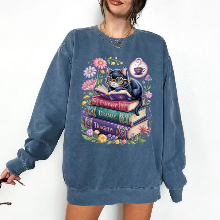 Fantasy Drama Tragedy Cute Cat Book Lover Readers Librarians Comfort Colors Sweatshirt