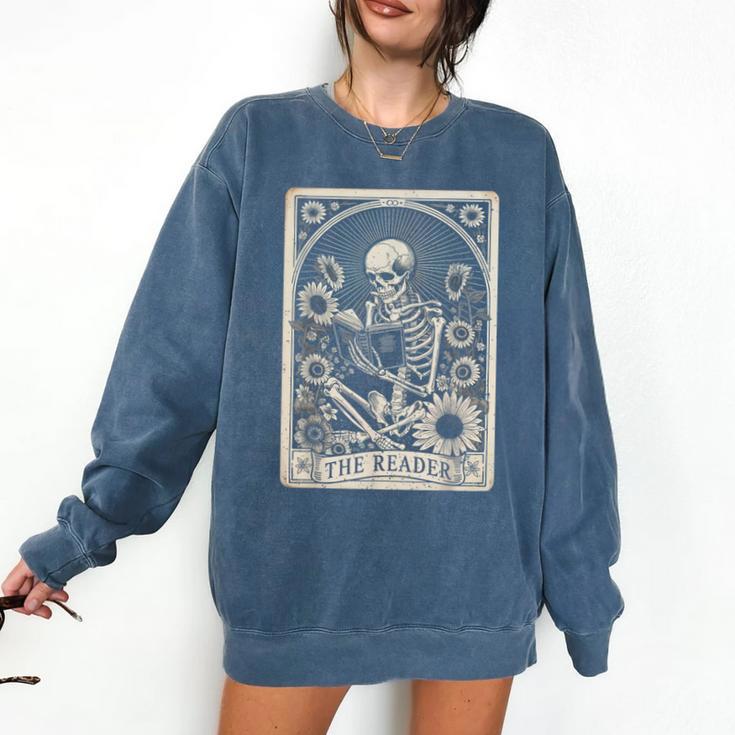 Floral The Reader Tarot Card Skeleton Reading Book Comfort Colors Sweatshirt