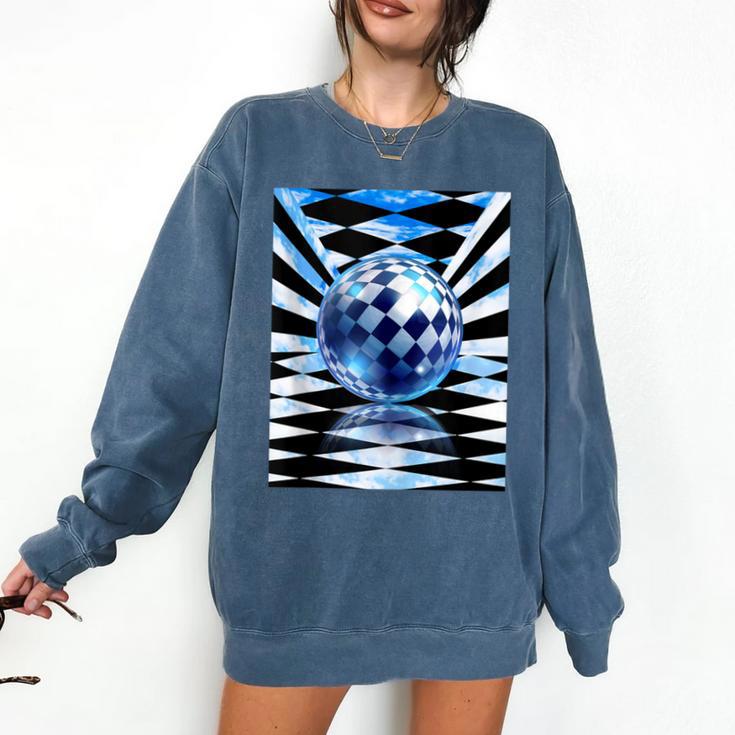 Frutiger Aero Aesthetic Tech Checkered Room Orb Sky Comfort Colors Sweatshirt