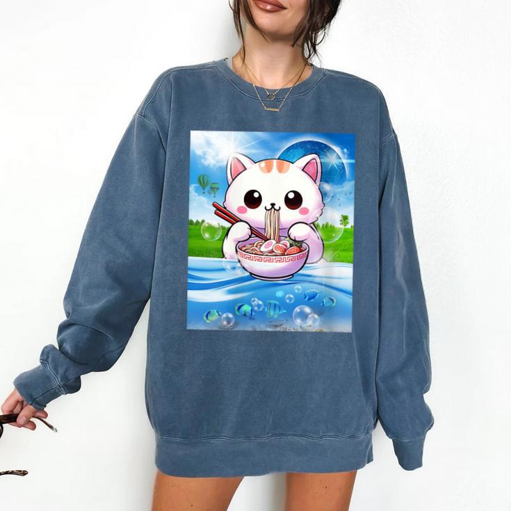 Frutiger Aero Aesthetic Tech Kawaii Ramen Cat Fishes Comfort Colors Sweatshirt
