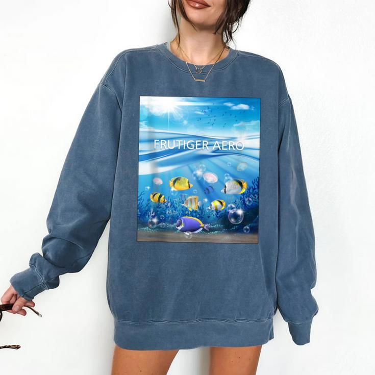 Frutiger Aero Aesthetic Tech Ocean Underwater Fishes Comfort Colors Sweatshirt