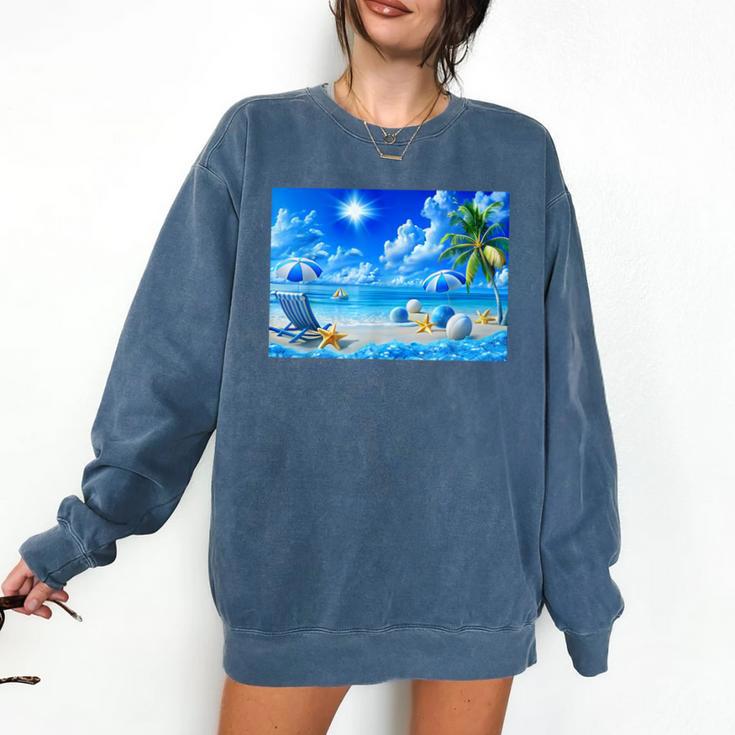 Frutiger Aero Beach Y2k Aesthetic Palm Tree Sand Ocean Men Women Girls Kids Comfort Colors Sweatshirt