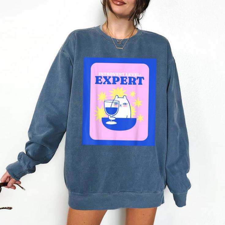 Fun Cute Introvert Cat Character With Wine Comfort Colors Sweatshirt