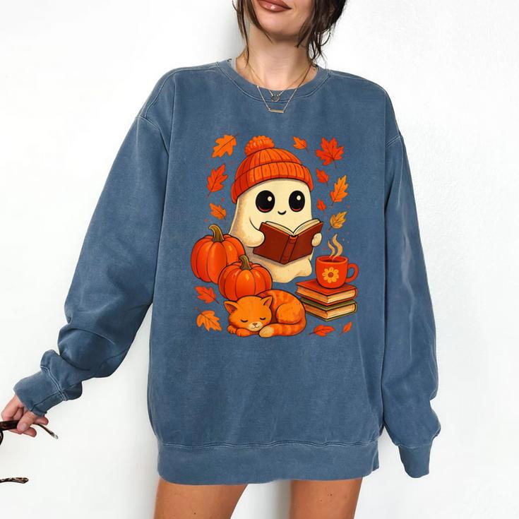 Ghost Reading Book Lovers Autumn Fall Halloween Comfort Colors Sweatshirt