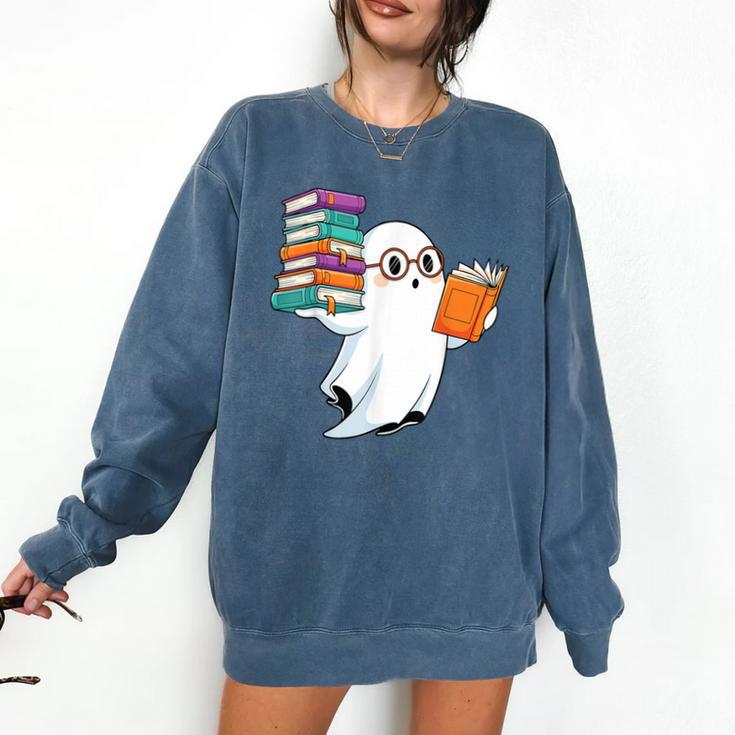 Ghost Reading Books Halloween Library Comfort Colors Sweatshirt