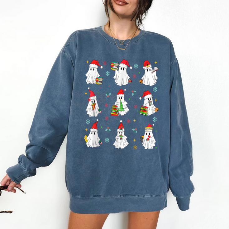 Ghosts Wearing Santa Hats Reading Books Christmas Book Lover Comfort Colors Sweatshirt