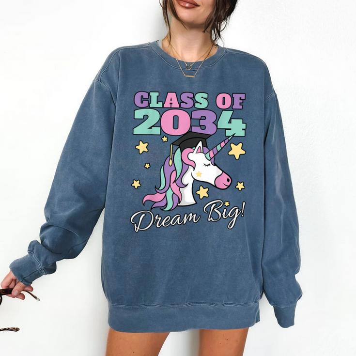 Girls Class Of 2034 Magical Unicorn Graduation Cap Comfort Colors Sweatshirt