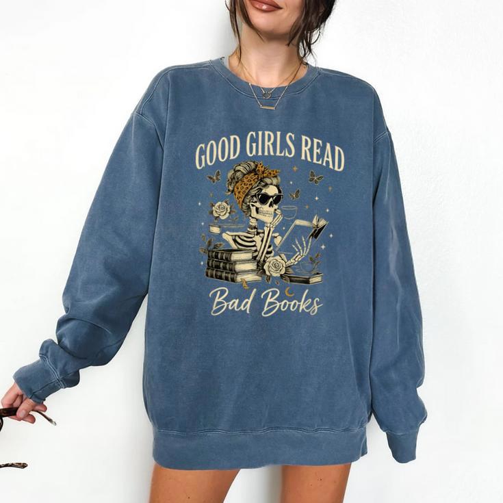 Good Girls Read Bad Books Vintage Skeleton Reader Comfort Colors Sweatshirt