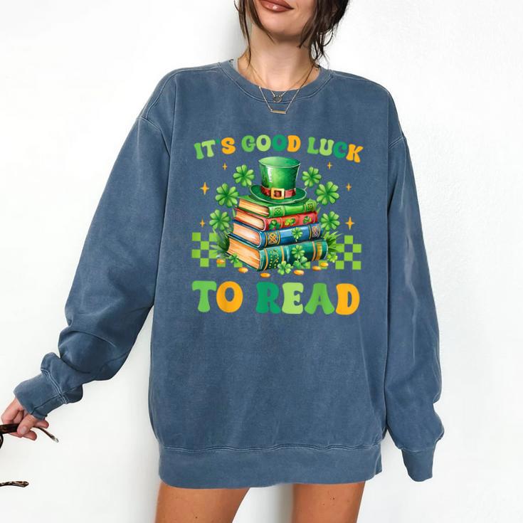 Goods Luck Read Librarian Book Patrick Days Shamrock Clover Comfort Colors Sweatshirt