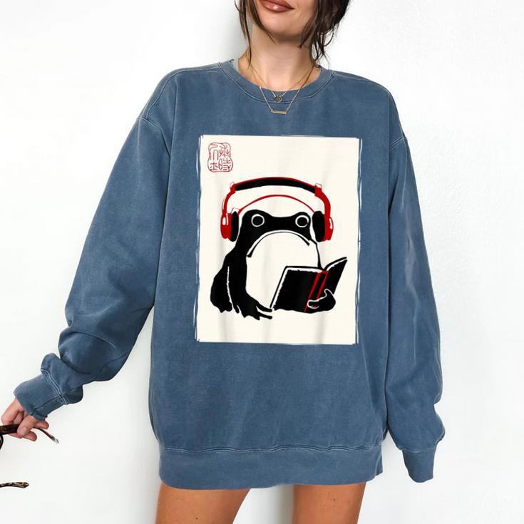 Grumpy Frog Books Music Kawaii Ink Japanese Comfort Colors Sweatshirt