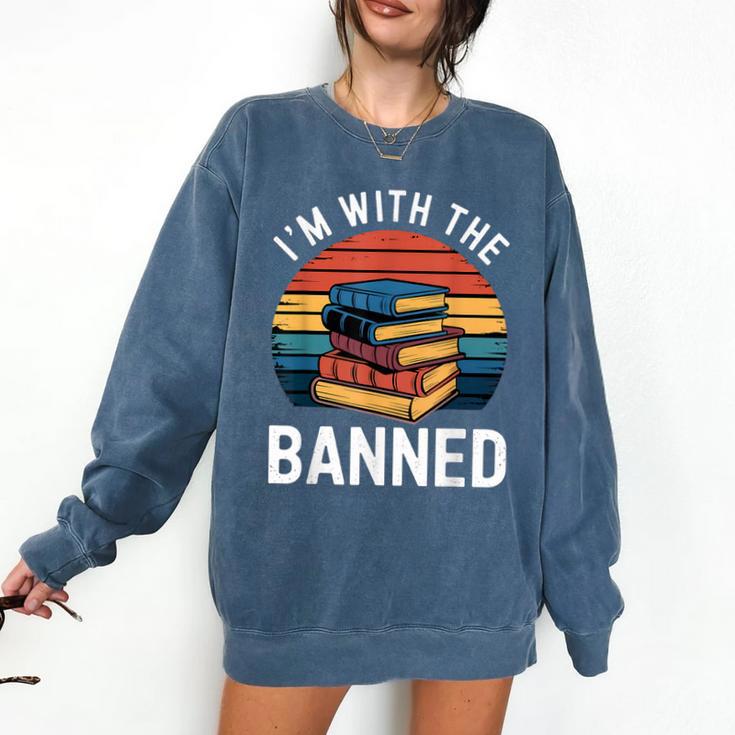 I'm With The Banned Stack Of Books Vintage Sunset Retro Comfort Colors Sweatshirt