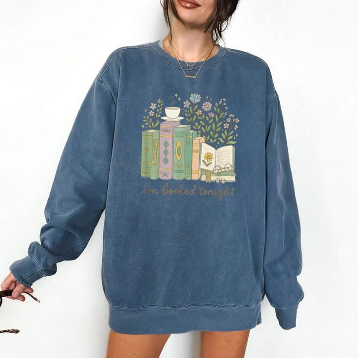 I'm Booked Tonight Cozy Floral Book Lover Graphic Comfort Colors Sweatshirt