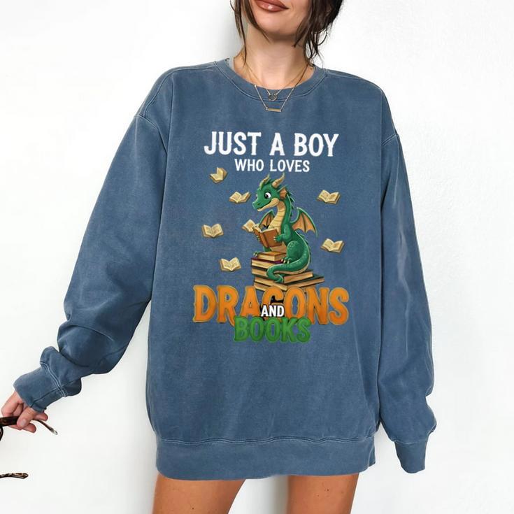 Just a Boy Who Loves Dragons And Books Reading Dragon Comfort Colors Sweatshirt