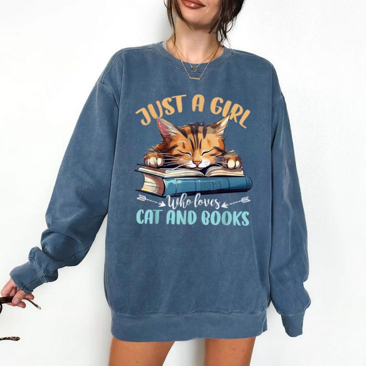 Just a Girl Who Loves Cats And Books Kitties Pet Art Lover Comfort Colors Sweatshirt