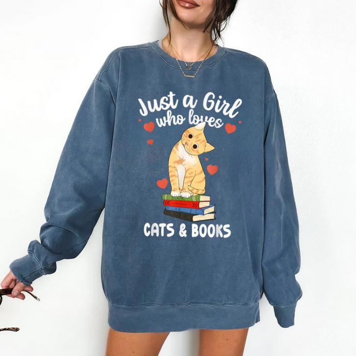 Just a Girl Who Loves Cats And Books Reading Cat & Bookworm Comfort Colors Sweatshirt