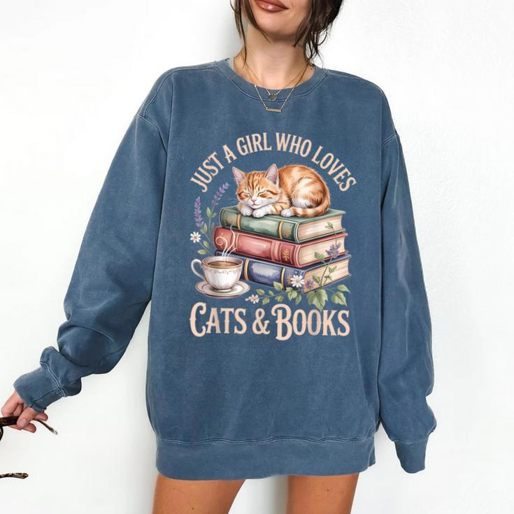 Just A Girl Who Loves Cats And Books Reading Librarian Comfort Colors Sweatshirt