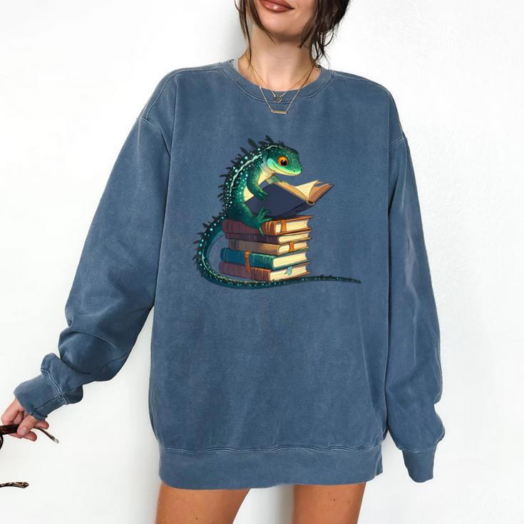 Lizard Reading Book Librarian Bookworm Reader Read Comfort Colors Sweatshirt