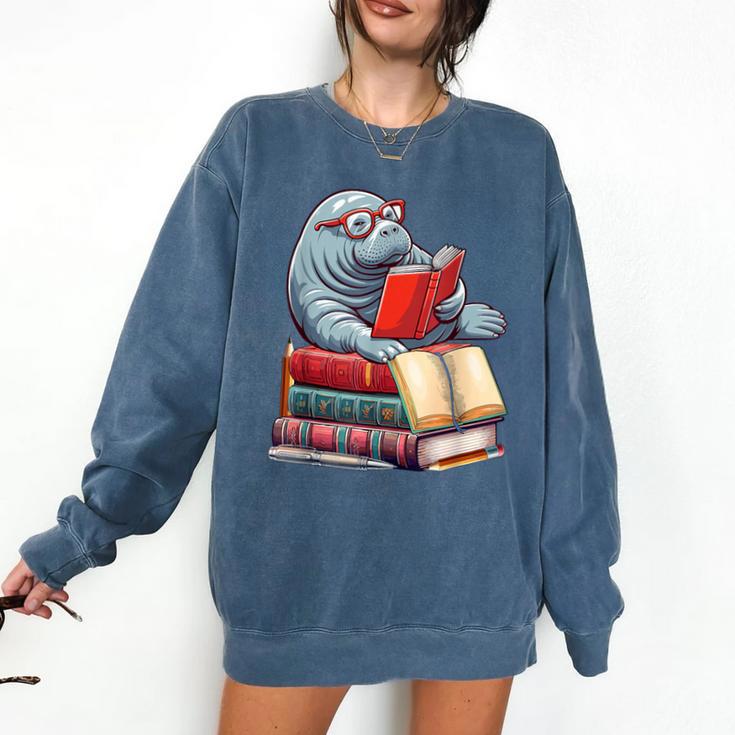 Manatee Reading Books Matching Bookworm Readers Librarian Comfort Colors Sweatshirt