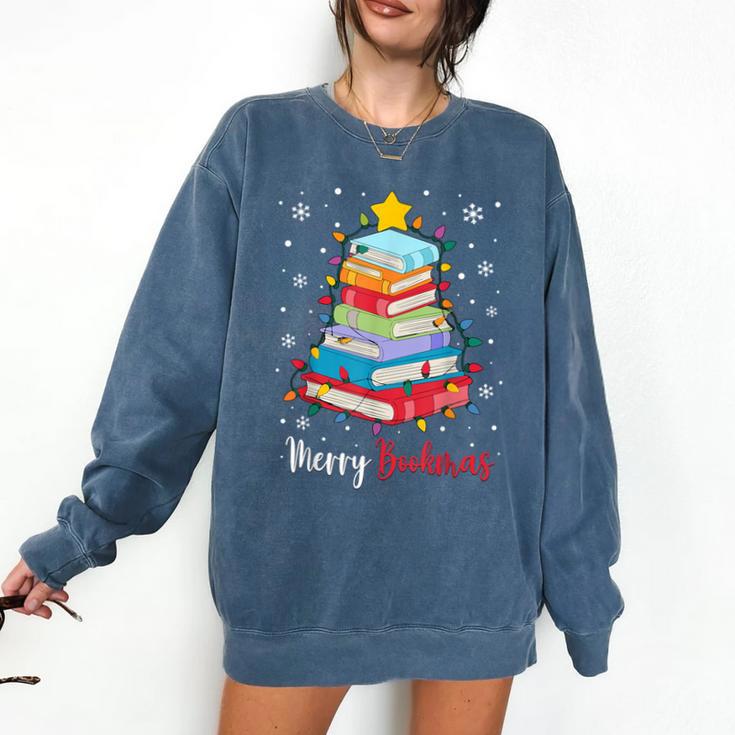 Merry Bookmas Book Christmas Tree Lights Xmas Men Women Kids Comfort Colors Sweatshirt