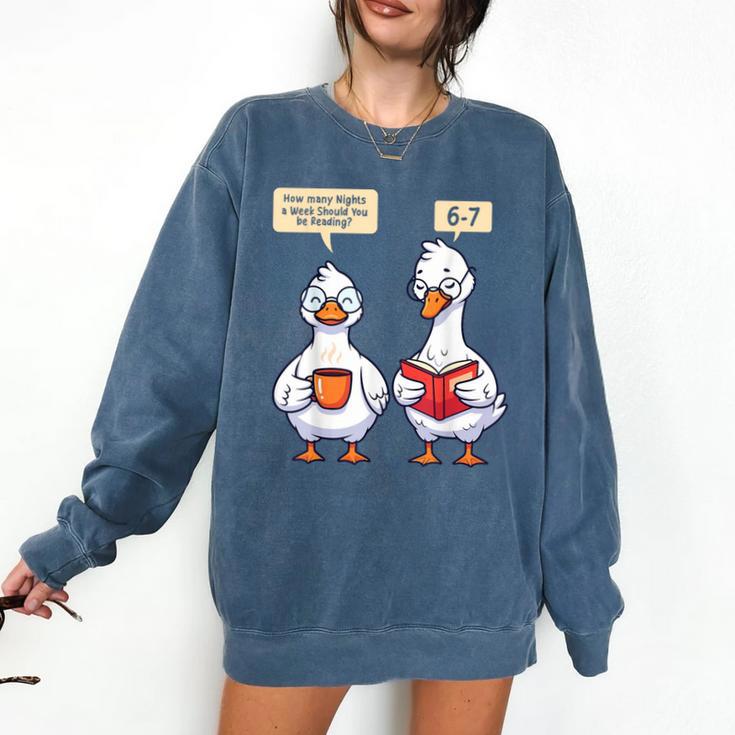 How Many Nights Reading Goose Book Lover Reader Comfort Colors Sweatshirt
